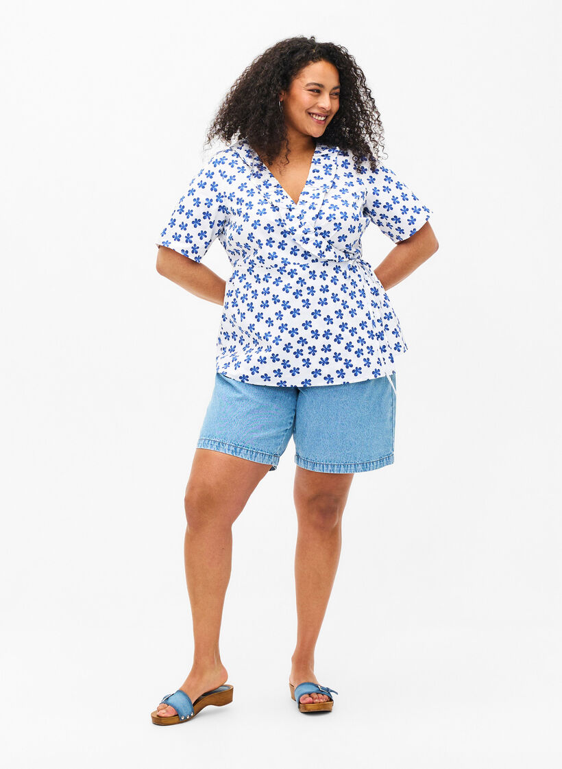 Kukkakuvioitu kietaisupusero puuvillaa, B.White/Small Flower, Model image number 2