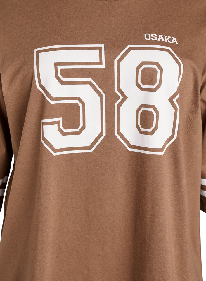 Ylisuuri college-T-paita 3/4-hihoilla, Ruskea, Packshot image number 2