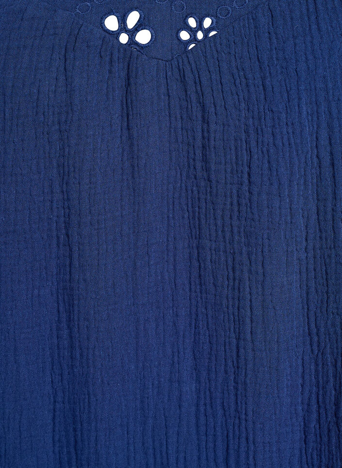 Puuvillamusliinipusero broderie anglaise -kirjonnalla ja 1/2-hihoilla, Sininen, Packshot image number 2