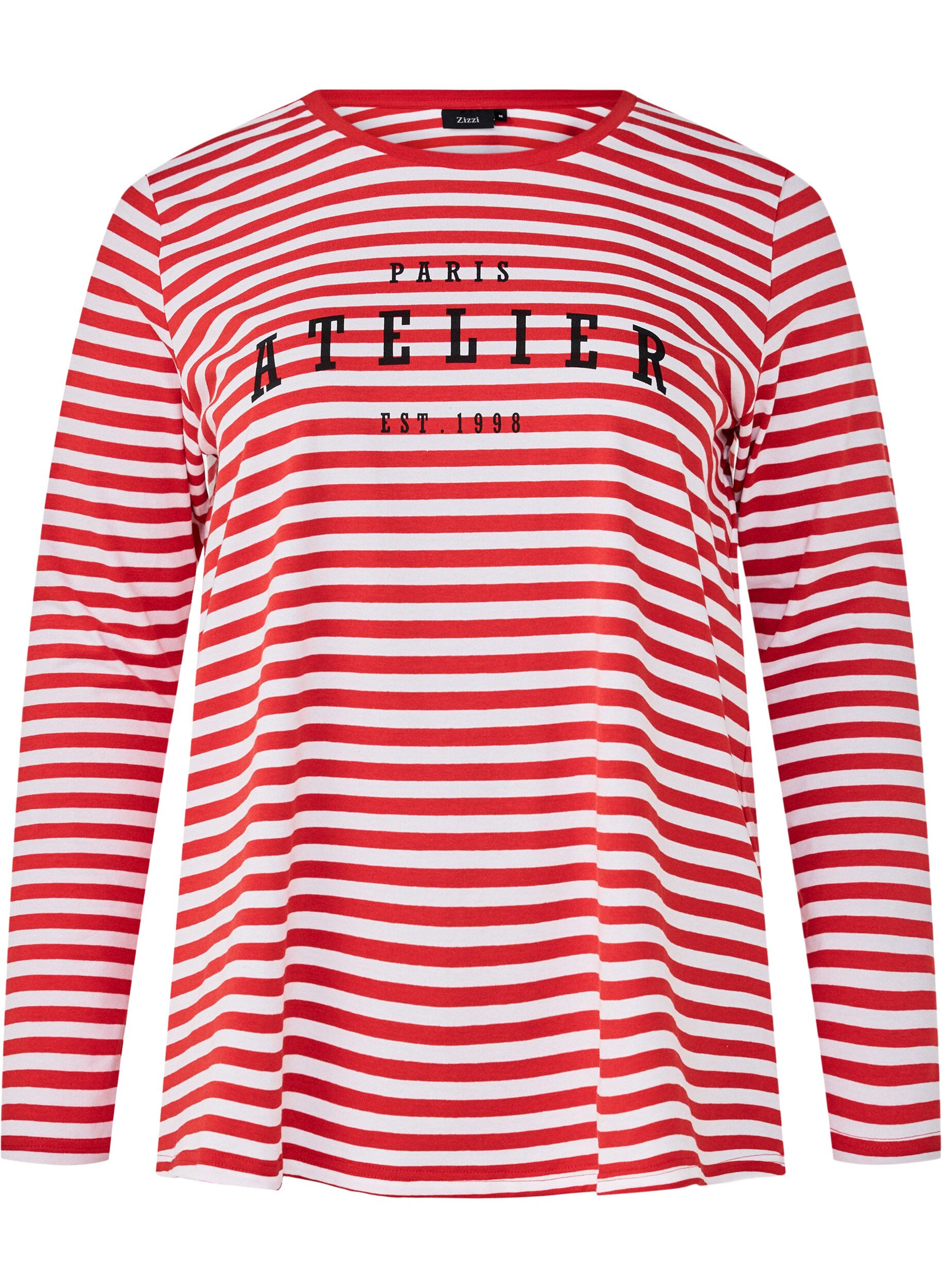 Zizzi Raidallinen pusero printill&auml;, Whitew.FlameS.Stripe, Packshot image number 0