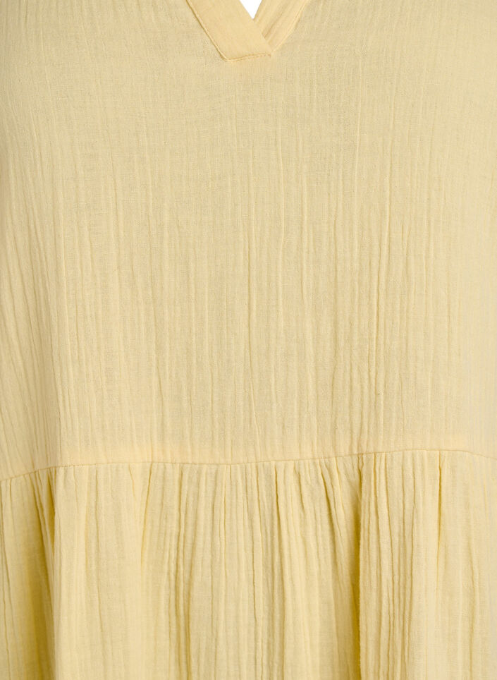 Polvipituinen puuvillamusliinimekko A-linjaisella leikkauksella, Keltainen, Packshot image number 2