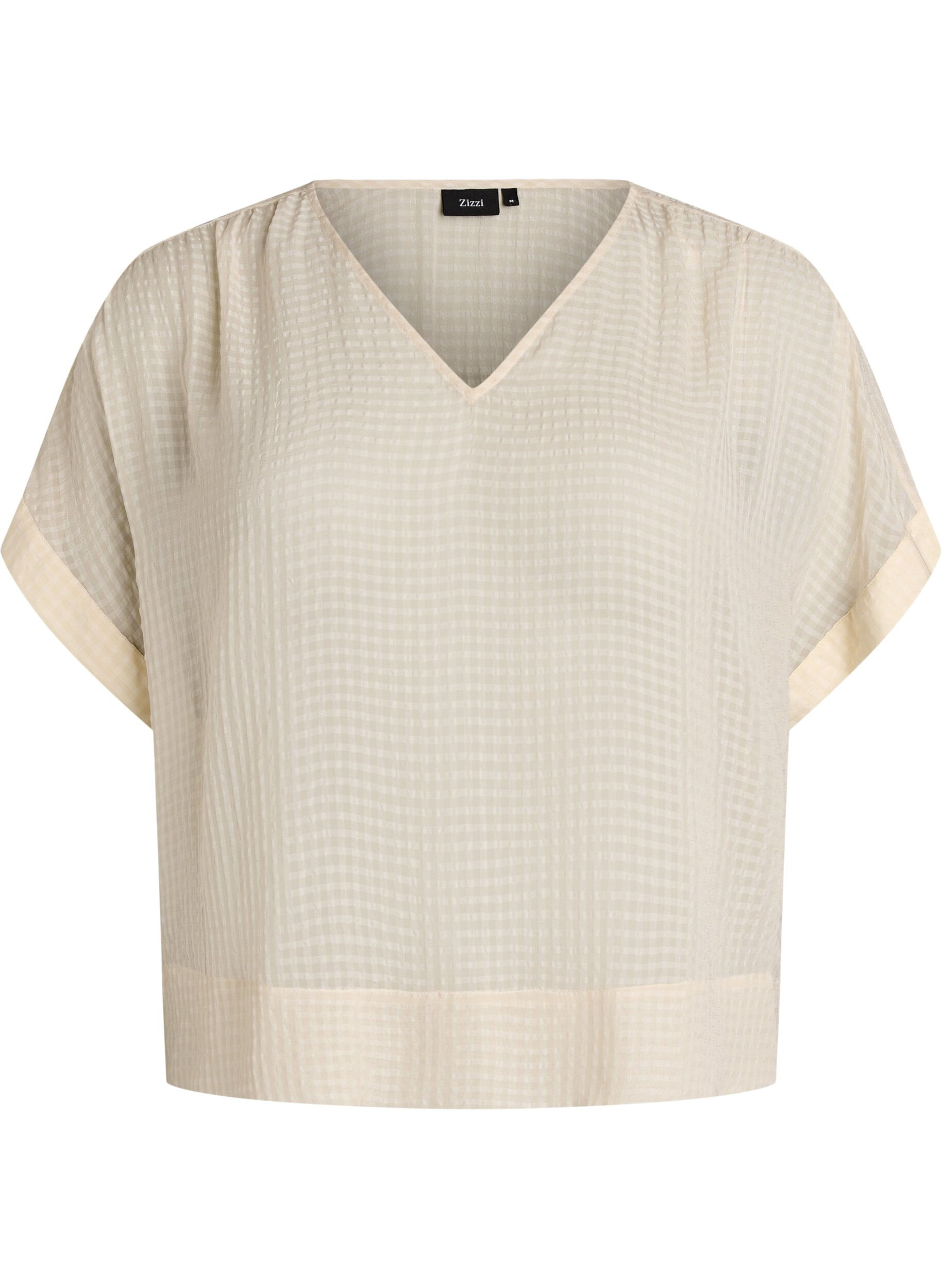 ZizziSeersucker -pusero V-p&auml;&auml;ntiell&auml;, Beige, Packshot image number 0