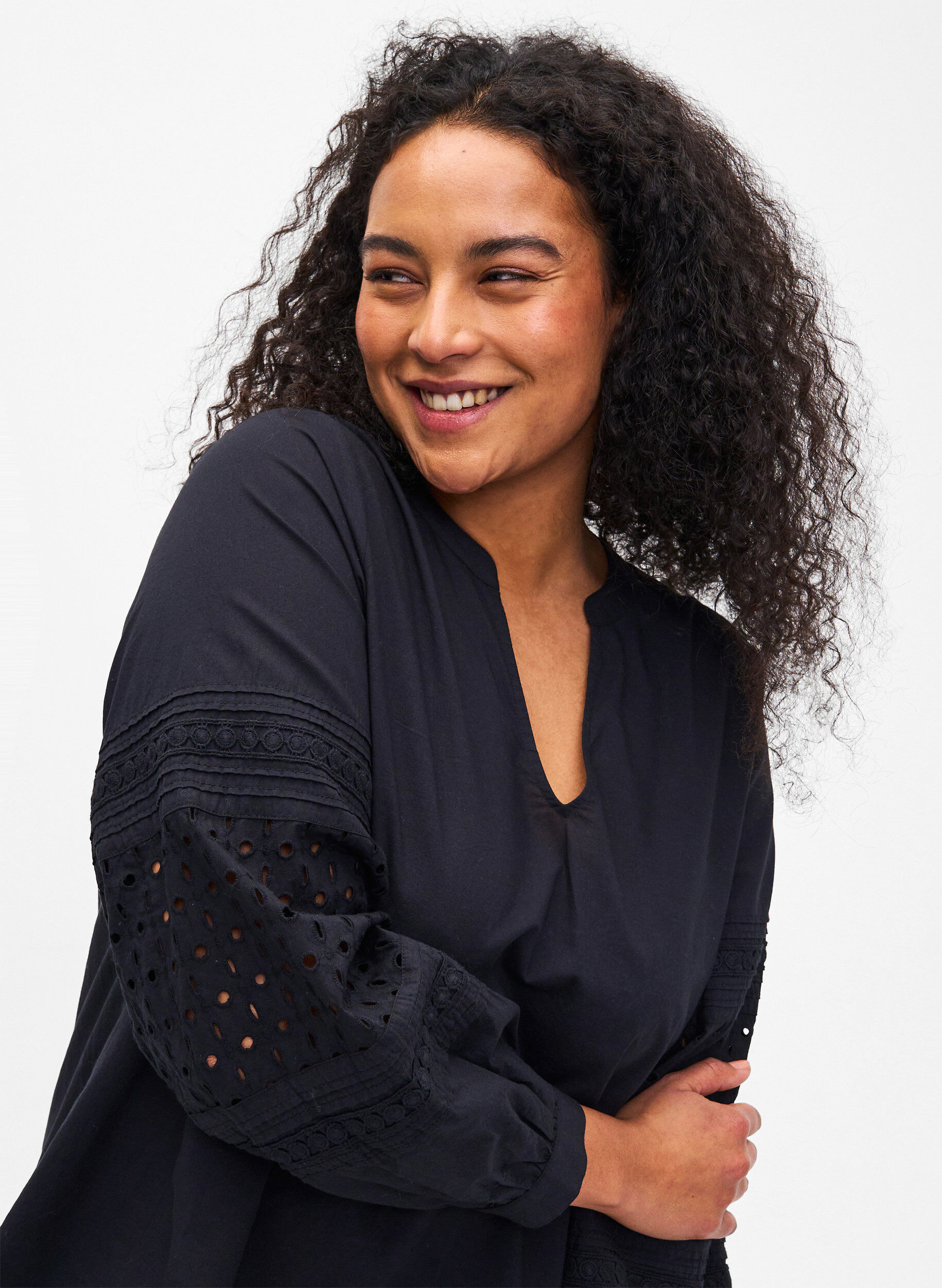 Zizzi Pitk&auml;hihainen pusero koristeellisilla yksityiskohdilla, Black, Model image number 2