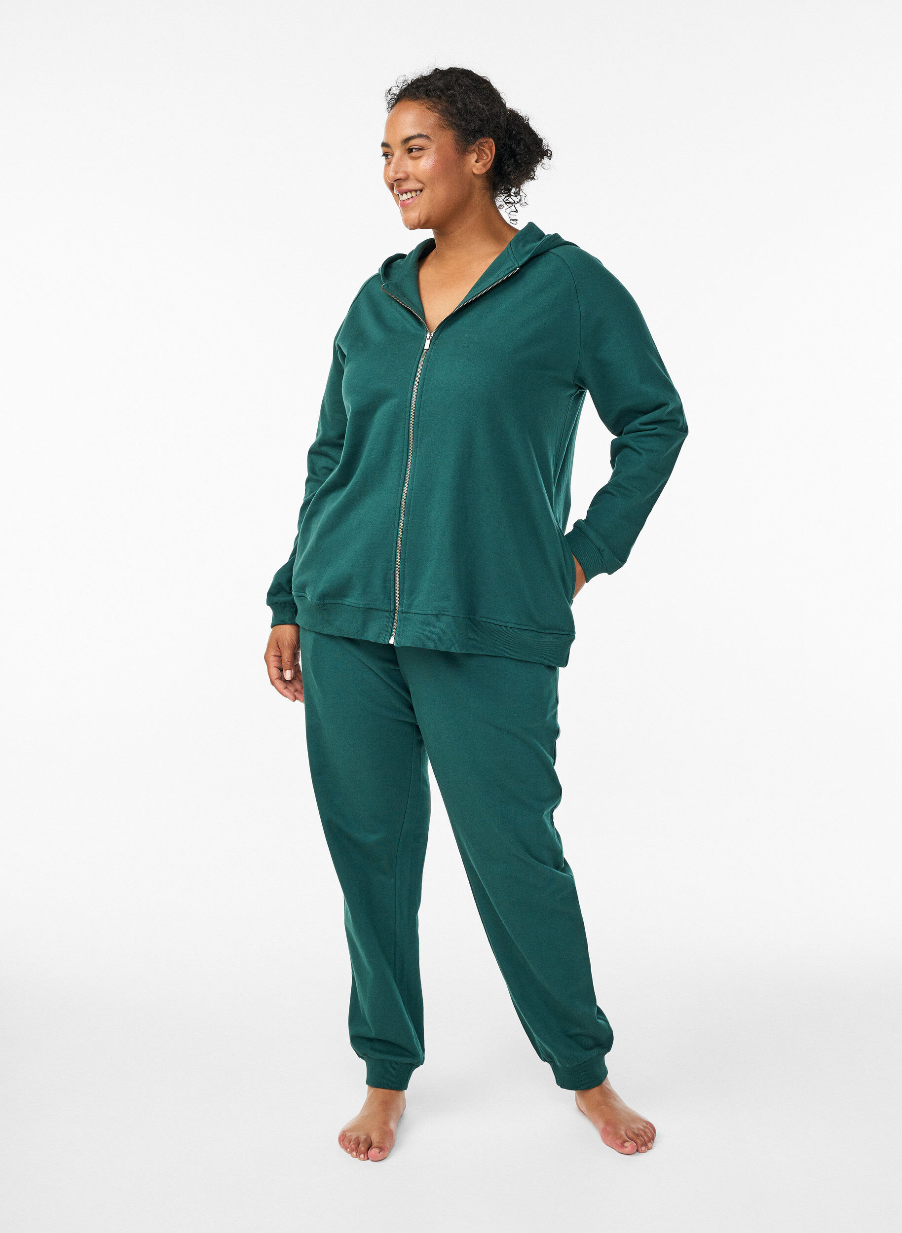 Zizzi Huppari vetoketjulla ja selk&auml;printill&auml;, Vihre&auml;, Model image number 1