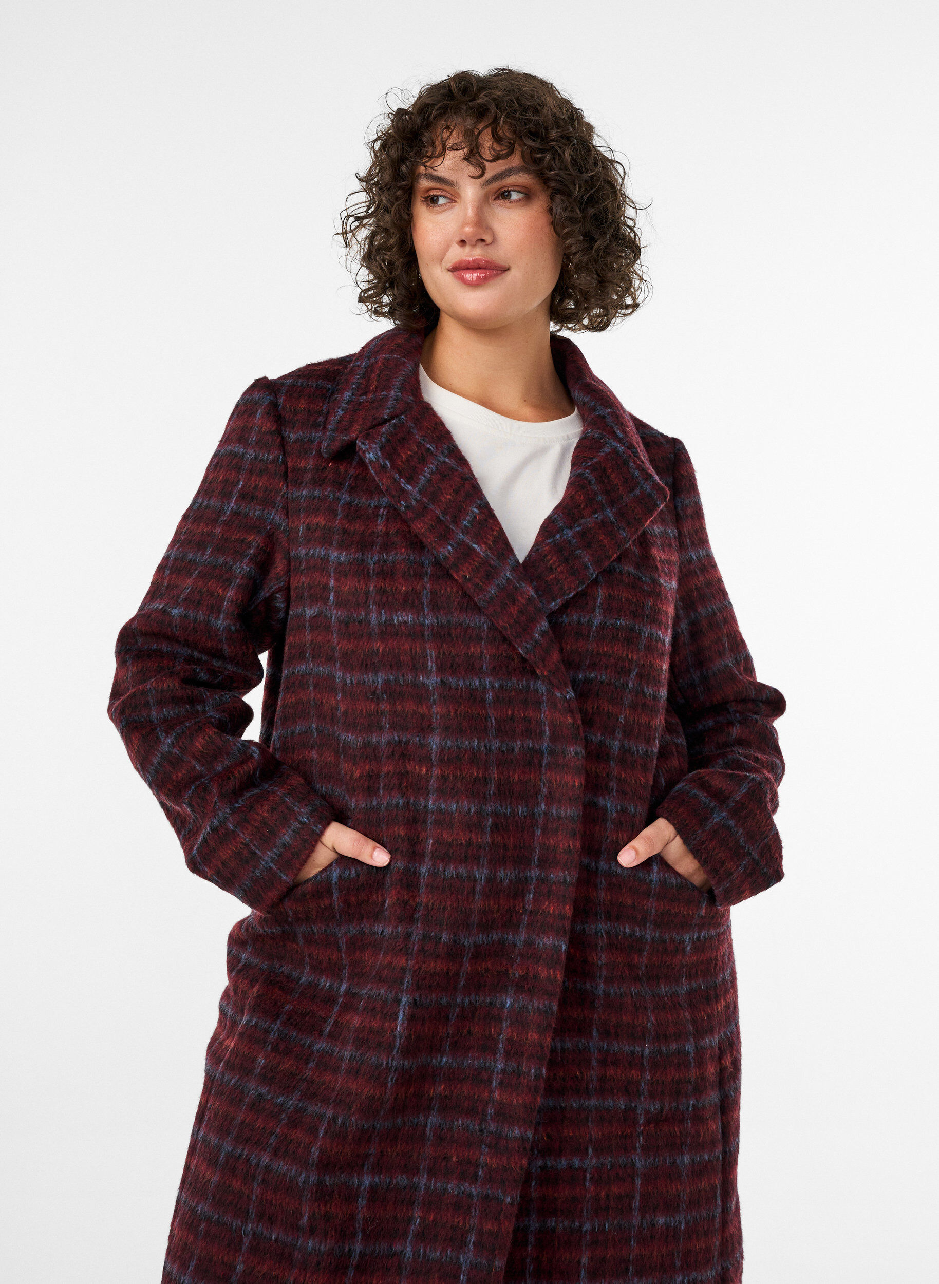 ZizziTarkistettu takki taskuilla, Punainen, Model image number 2