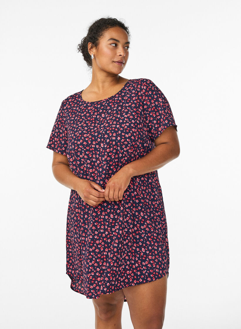 Lyhythihainen, kuvioitu mekko, Sininen, Model image number 0