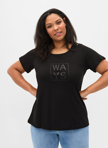 Lyhythihainen puuvillainen t-paita printillä , Black WAYS, Model image number 0