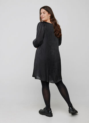 Kiiltävä mekko pitkillä puhvihihoilla, Black, Model image number 1