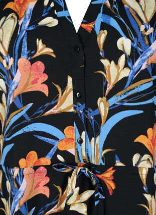 Kuvioitu mekko, jossa on kiristysnauha vyötäröllä, Black Flower AOP, Packshot image number 2