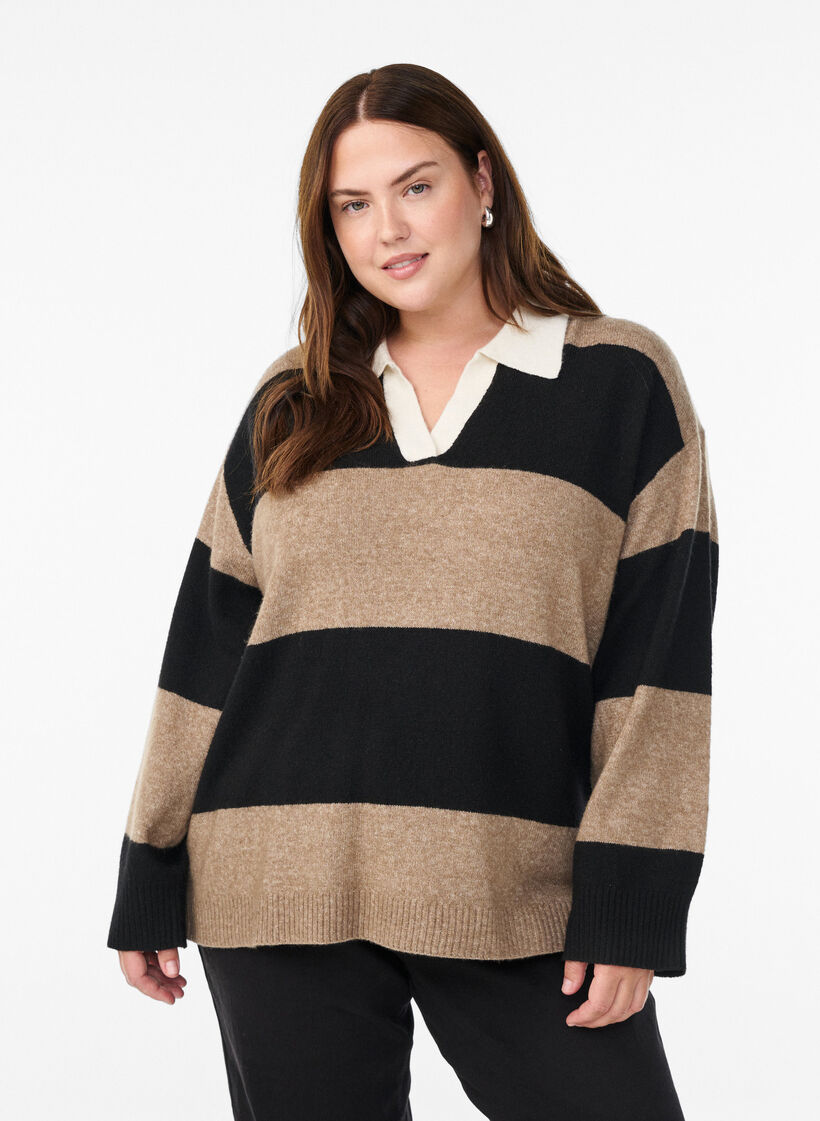 Neulepusero kauluksella ja V-pääntiellä, Musta, Model image number 0