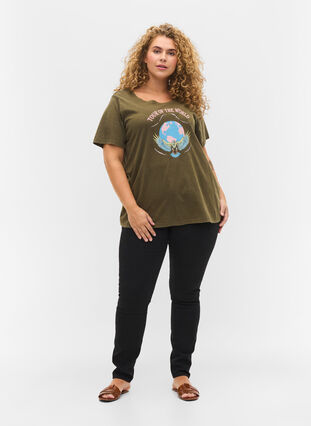 Lyhythihainen puuvillainen t-paita painatuksella, Ivy Green Wash, Model image number 2