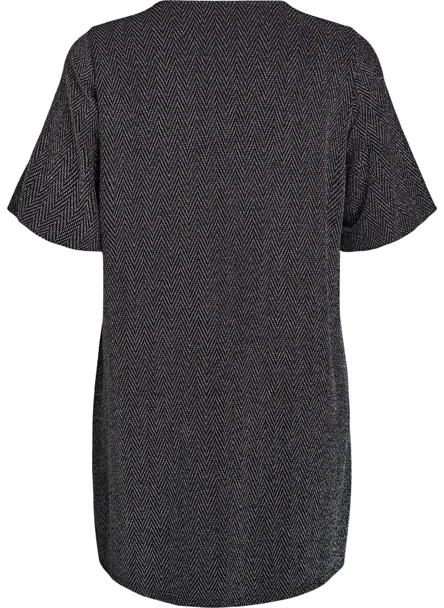 Zizzi Lyhyt mekko kimallekuviolla, Musta, Packshot image number 1