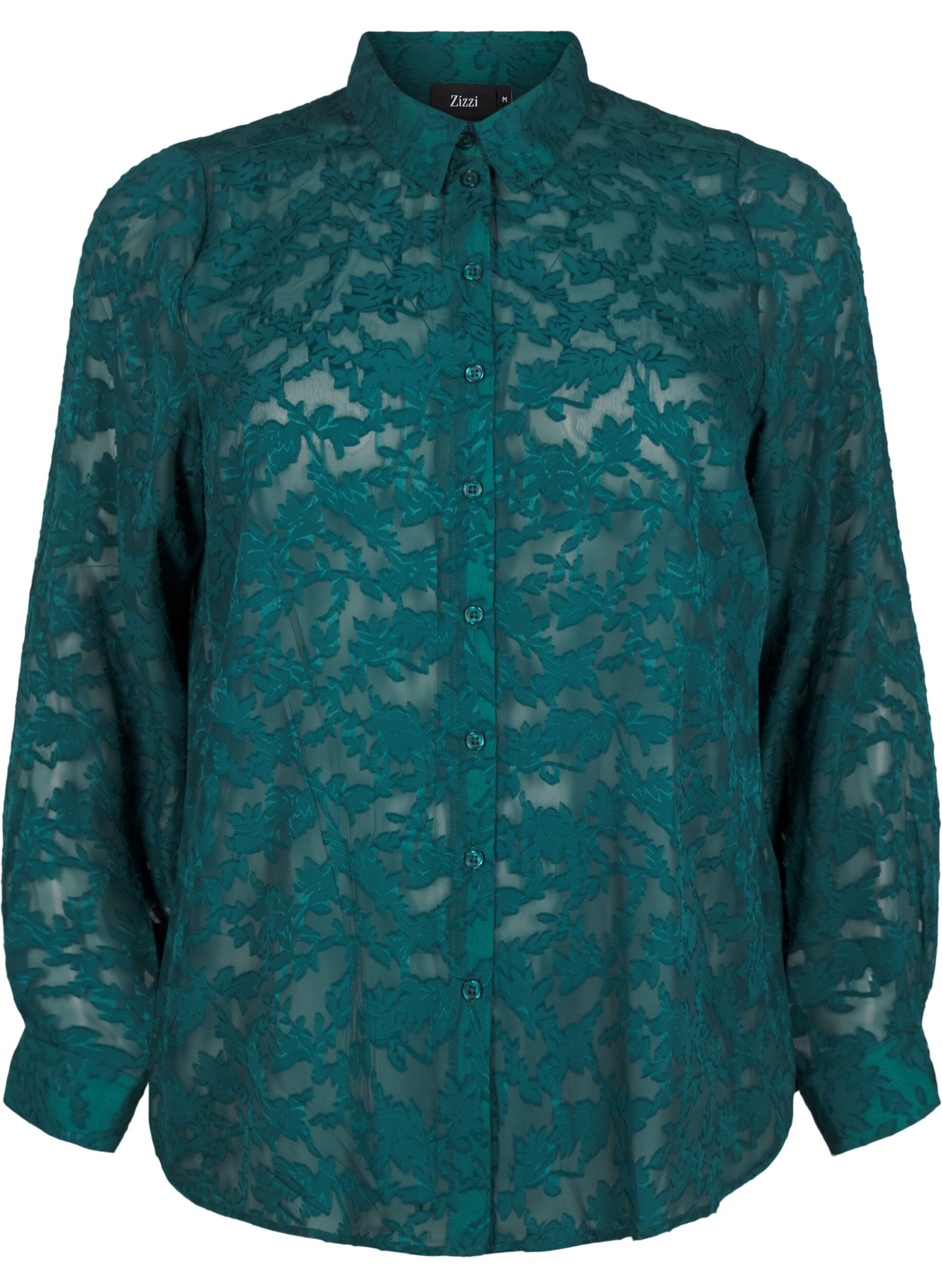 Zizzi Jacquard-paita napeilla, Rain Forest, Packshot image number 0