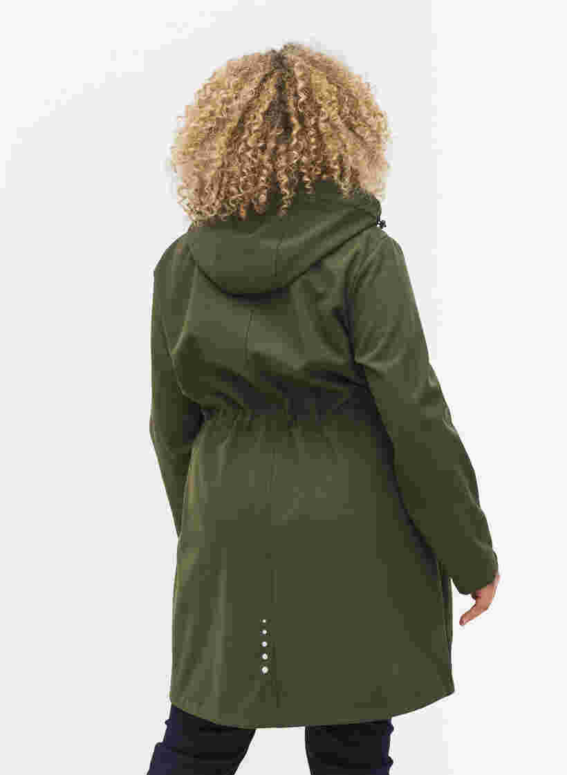Pitkä hupullinen softshell-takki, Forest Night Solid, Model image number 1