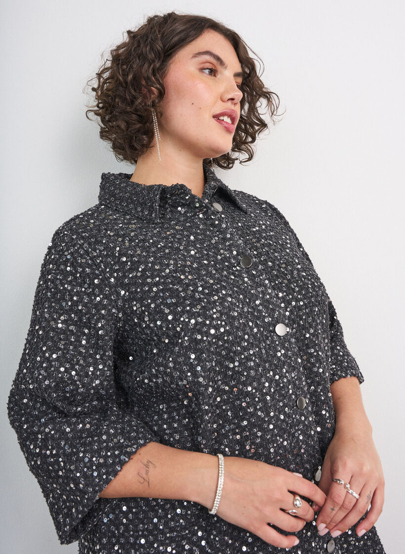 Farkkumekko paljeteilla ja 3/4-hihoilla, Musta, Model image number 3