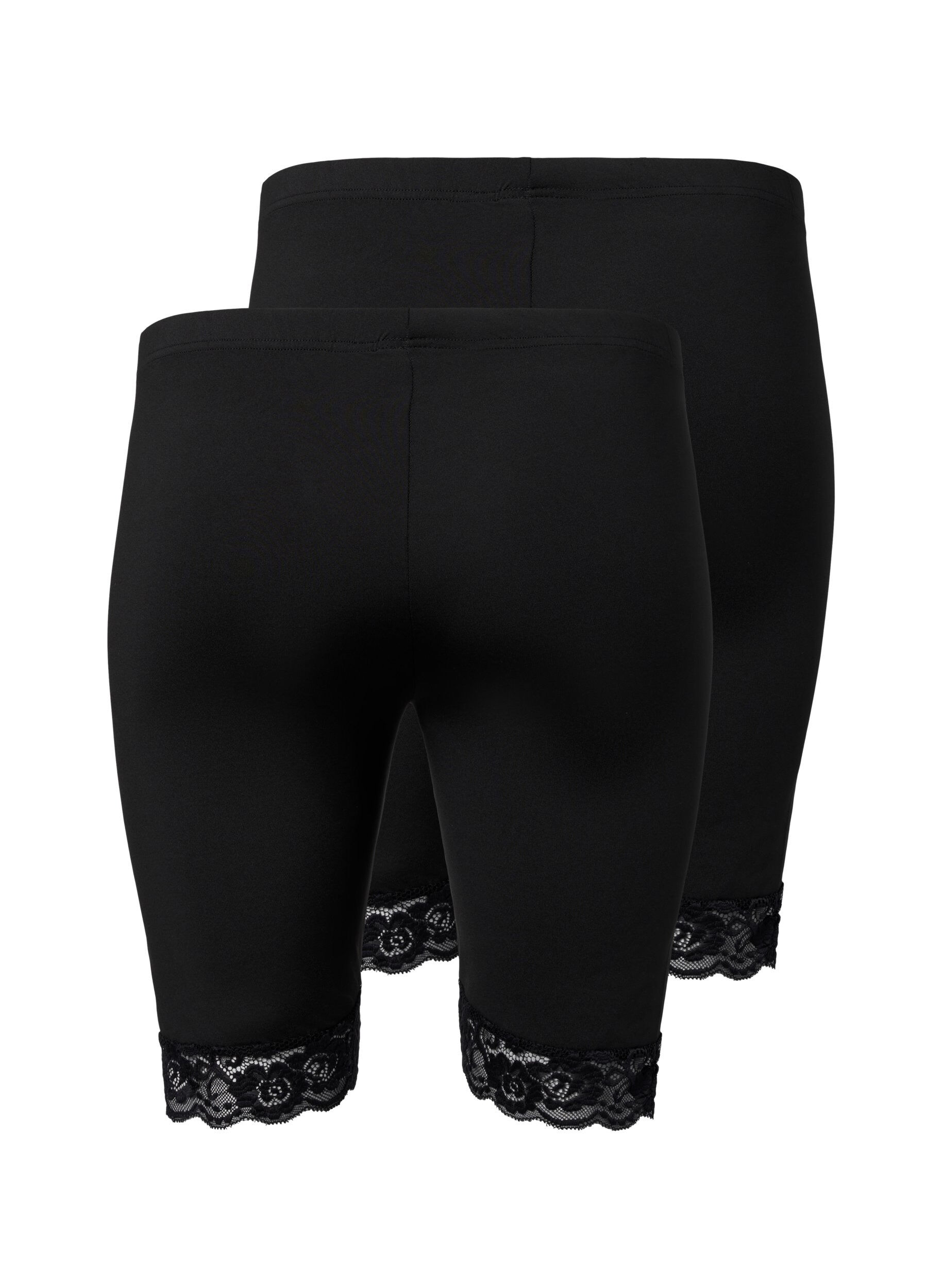 Zizzi 2 kpl py&ouml;r&auml;ilyshortseja pitsikantilla, Black / Black, Packshot image number 1