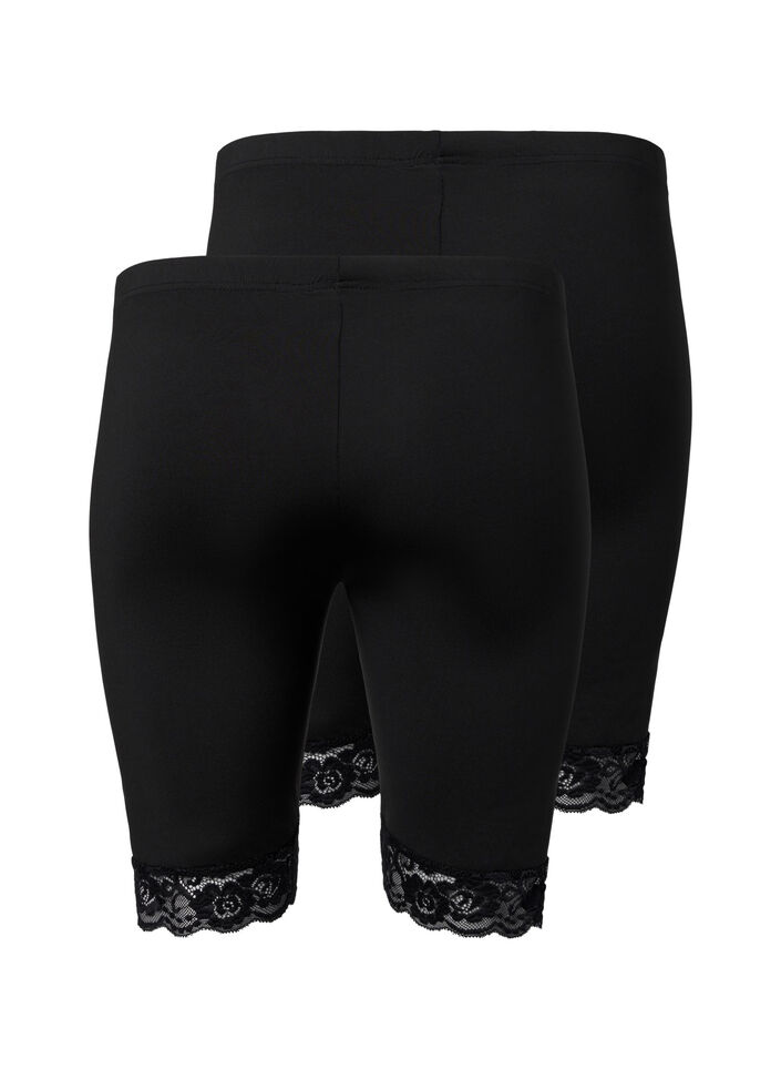 2 kpl pyöräilyshortseja pitsikantilla, Black / Black, Packshot image number 1