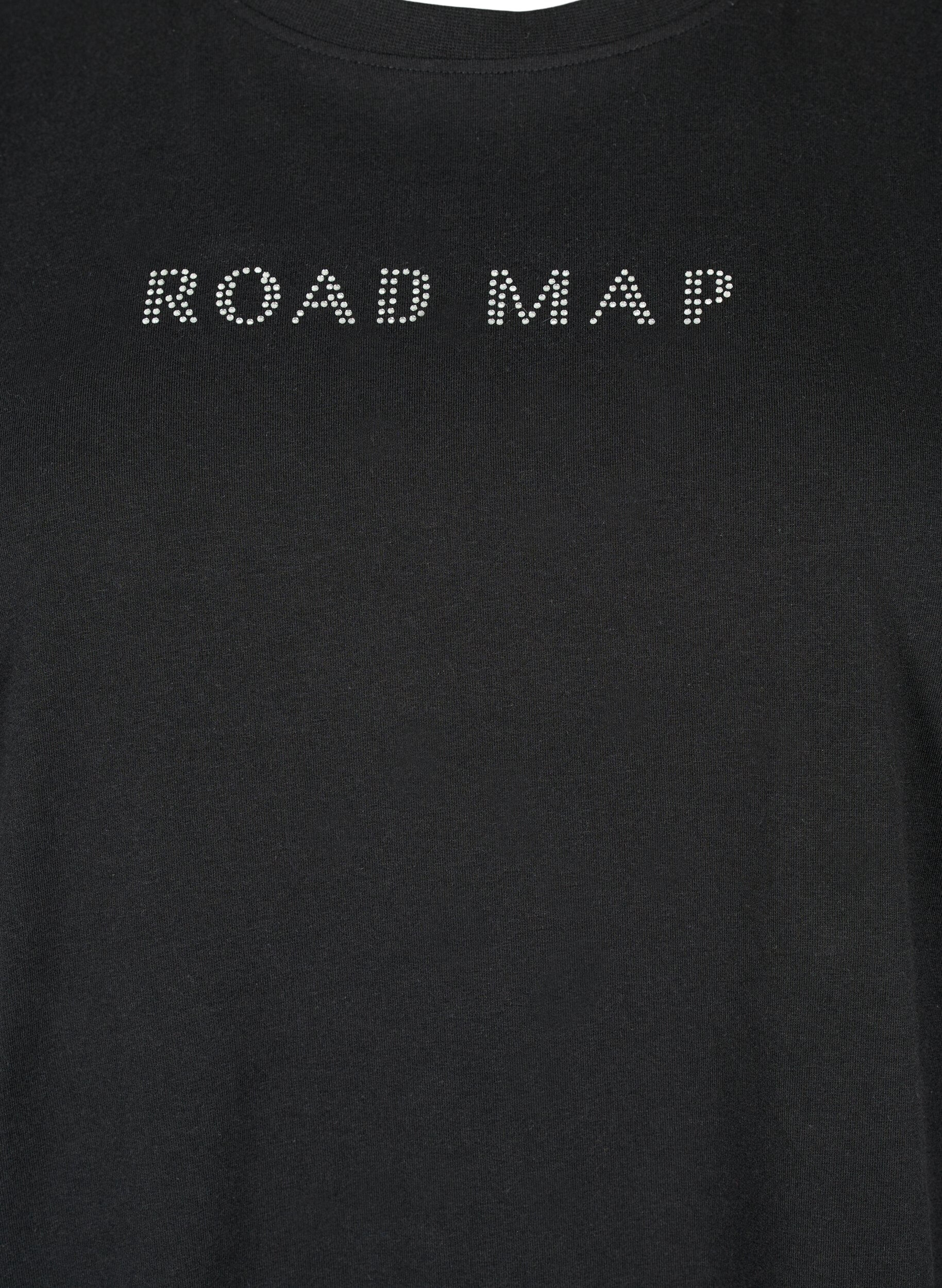 Zizzi Luomupuuvillasta valmistettu t-paita, jossa on koristeellisia kivi&auml;, Black, Packshot image number 2