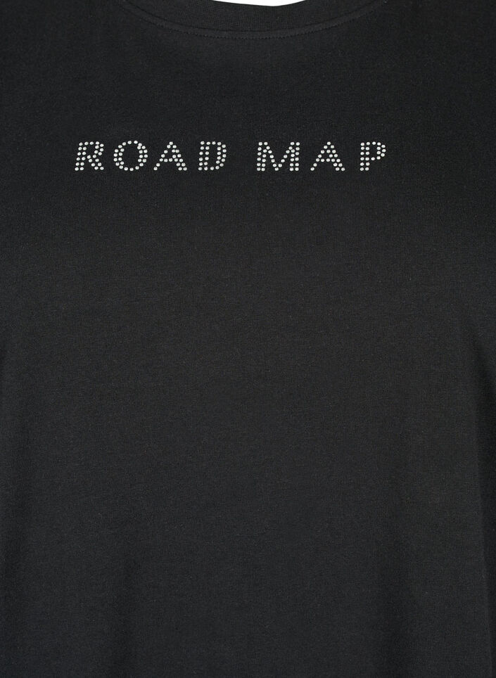 Luomupuuvillasta valmistettu t-paita, jossa on koristeellisia kiviä, Black, Packshot image number 2