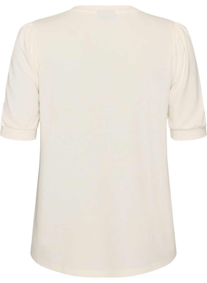 Pusero nappidetaljilla ja lyhyill&auml; puhvihihoilla, Beige, Packshot image number 1