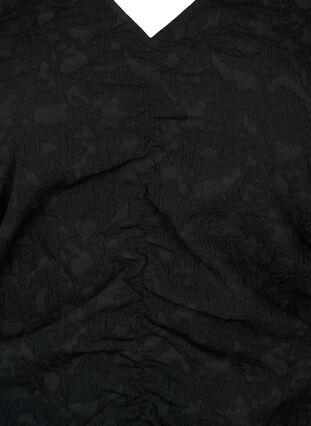 Lyhythihainen, teksturoidusta kankaasta valmistettu laskostettu mekko, Black, Packshot image number 2