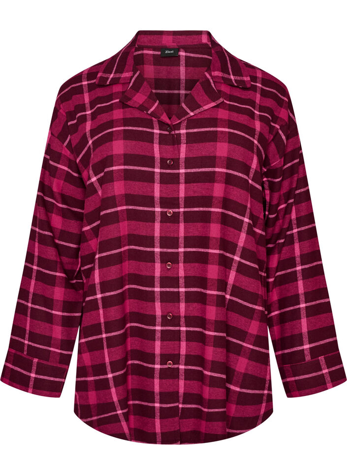 Pitk&auml;hihainen ruudullinen puuvillapyjamapaita, Punainen, Packshot image number 0