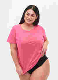 Puuvillainen t-paita painatuksella ja lyhyillä hihoilla, Hot Pink Create, Model