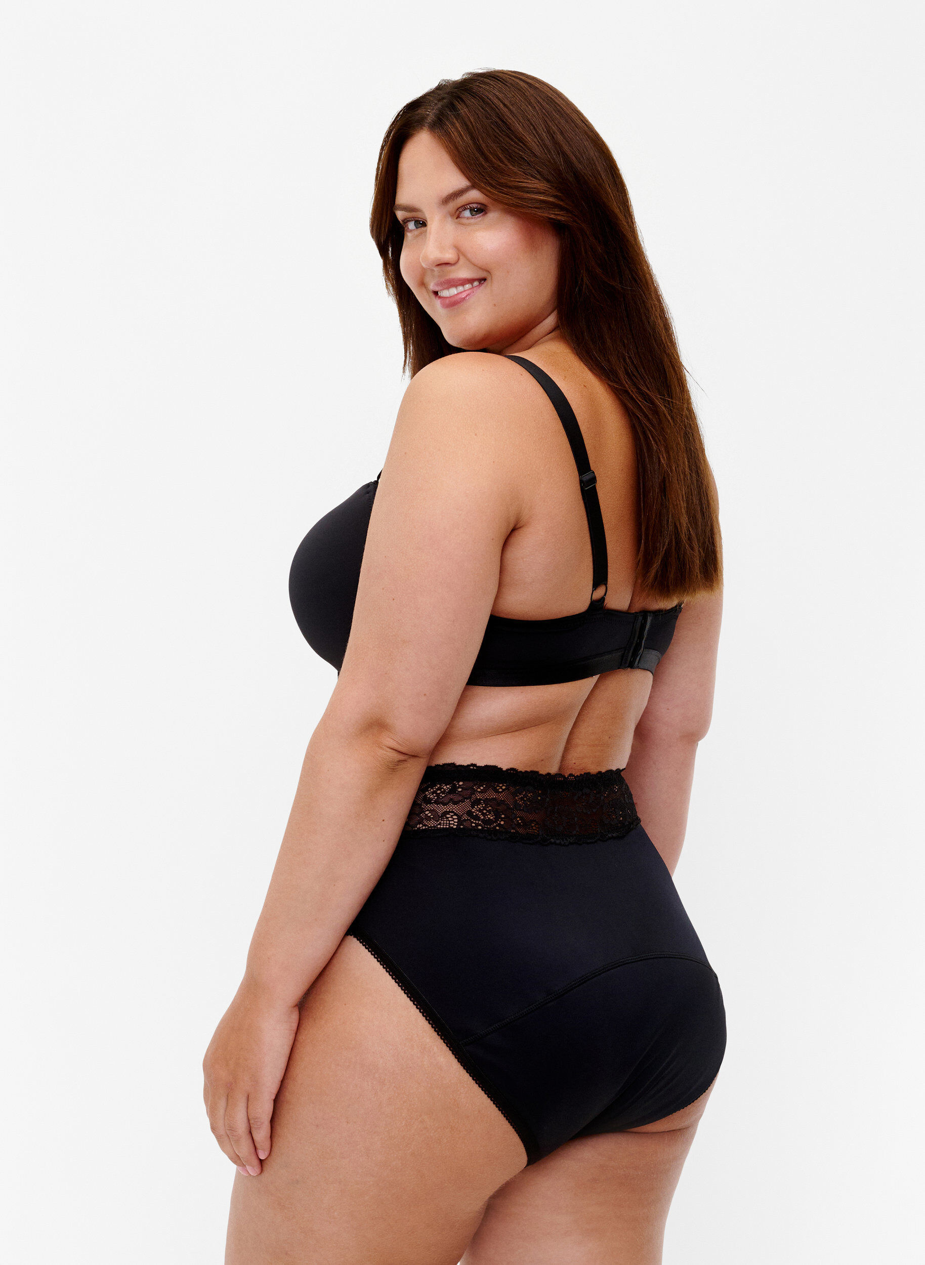 Zizzi Pitsikoristeiset kuukautisalushousut, Musta, Model image number 1