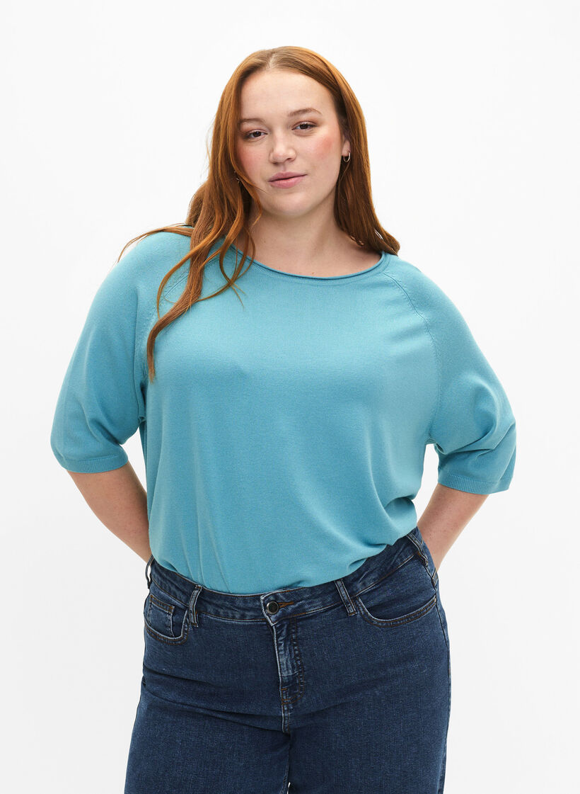 Viskoosineulepusero, jossa on 3/4-pituiset hihat, Reef Waters, Model image number 0