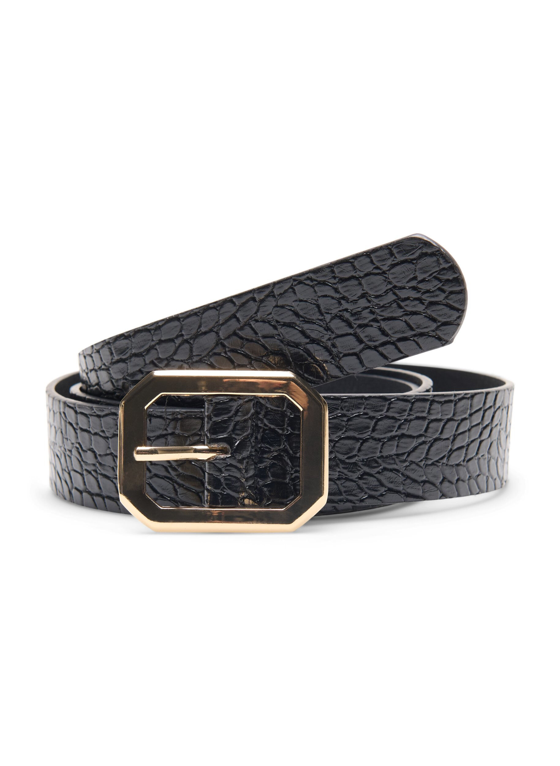 Zizzi Tekonahkainen vy&ouml;, jossa on krokotiilikuvio, Black w. Gold Buckle, Packshot image number 0