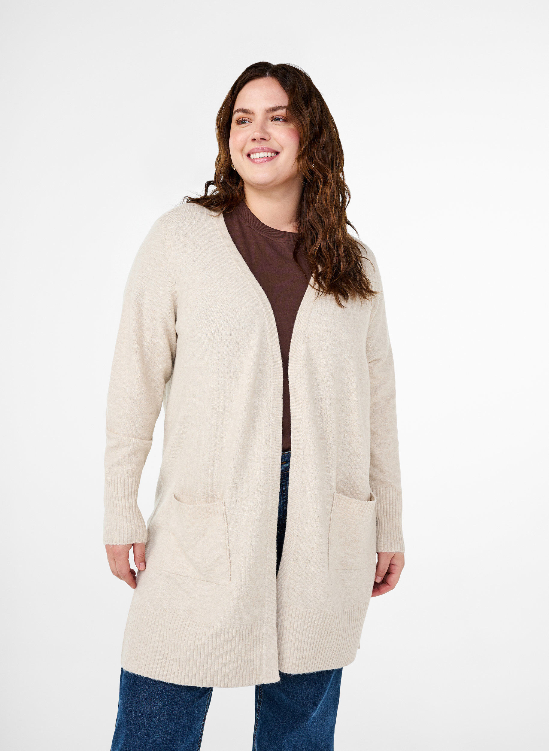 ZizziJoustinneuletakki taskuilla, Beige, Model image number 0