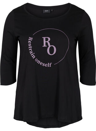 Puuvillainen t-paita 3/4-hihoilla, Black RO, Packshot image number 0