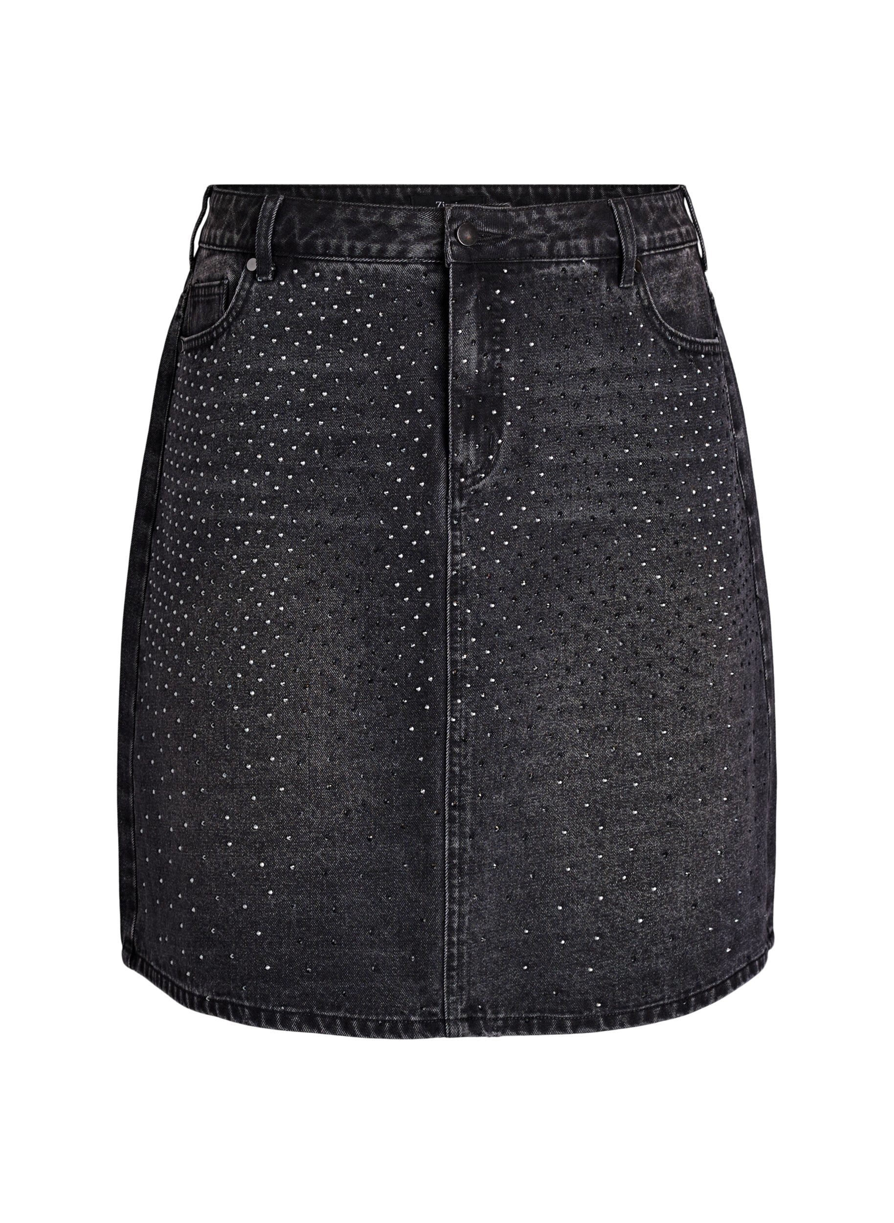 Zizzi Lyhyt farkkuhame strassikivill&auml;, Harmaa, Packshot image number 0