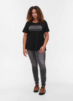 Lyhythihainen puuvillainen t-paita painatuksella, Black/Magnificent, Model image number 2