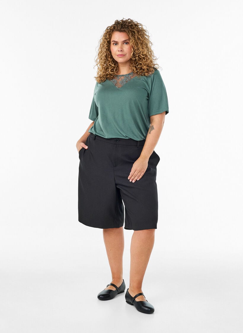 Pusero pitsiosalla ja pallohihoilla, Vihre&auml;, Model image number 1