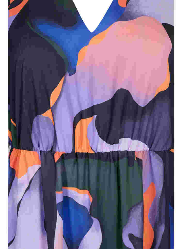Midimekko V-pääntiellä ja värillisellä kuosilla, Big Scale Print, Packshot image number 2
