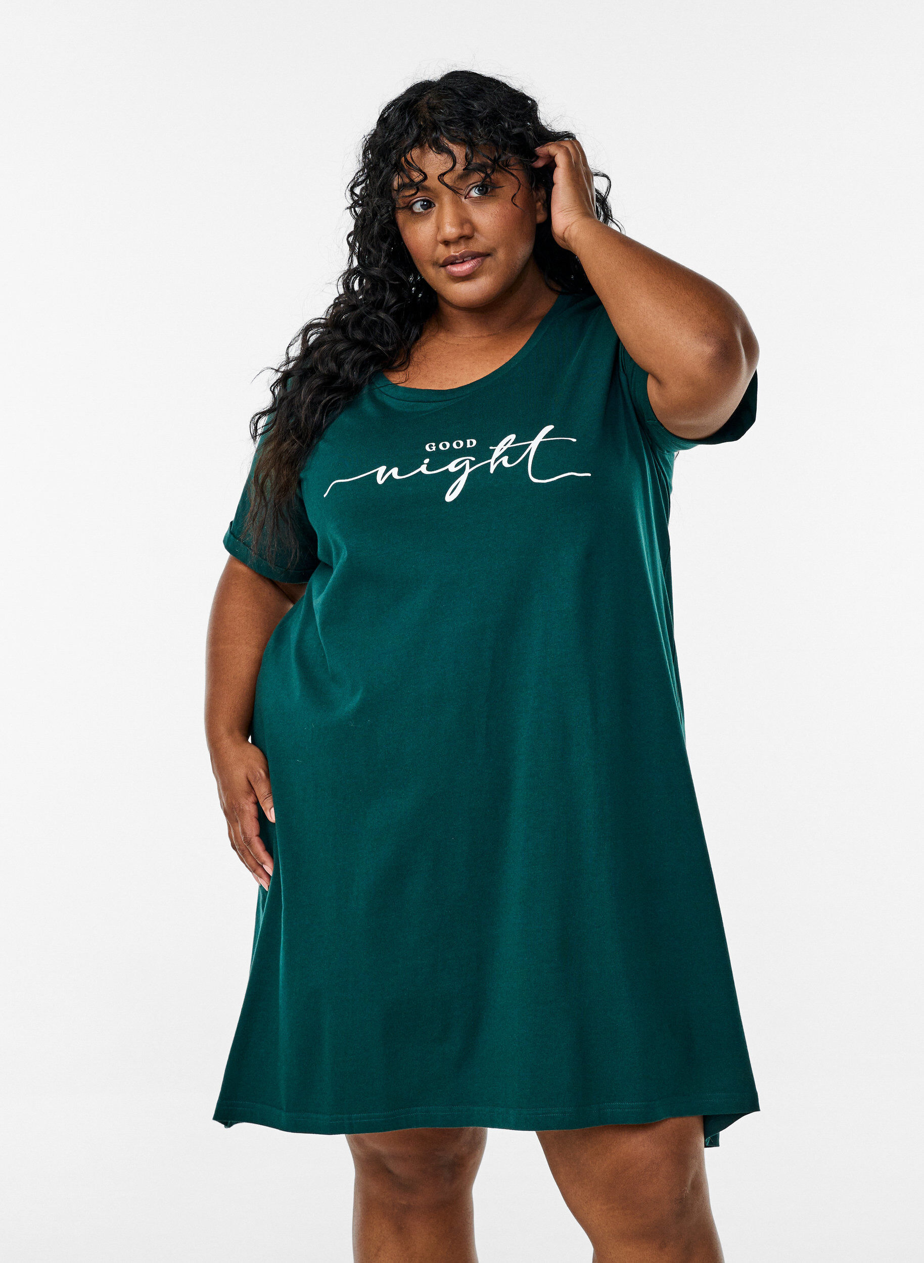 ZizziLyhythihainen y&ouml;paita luomupuuvillaa, Vihre&auml;, Model image number 0