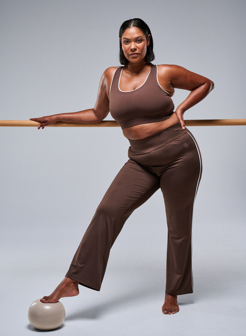 Leveälahkeiset treenihousut kontrastivärisillä tereillä, Ruskea, Image image number 0