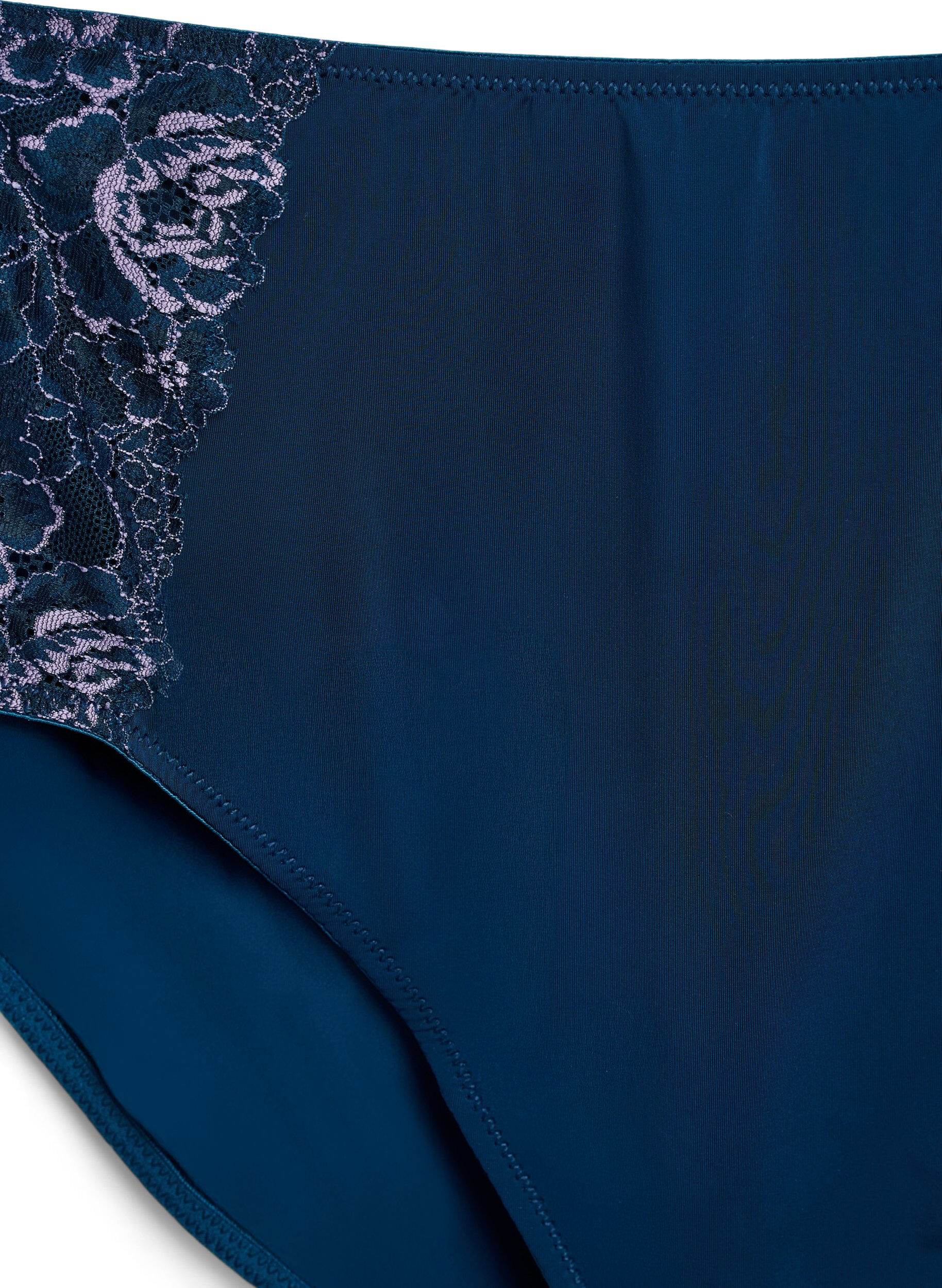 Zizzi Mikrokuituiset pikkuhousut, joissa on pitsi&auml; ja normaali vy&ouml;t&auml;r&ouml;, Sininen, Packshot image number 2