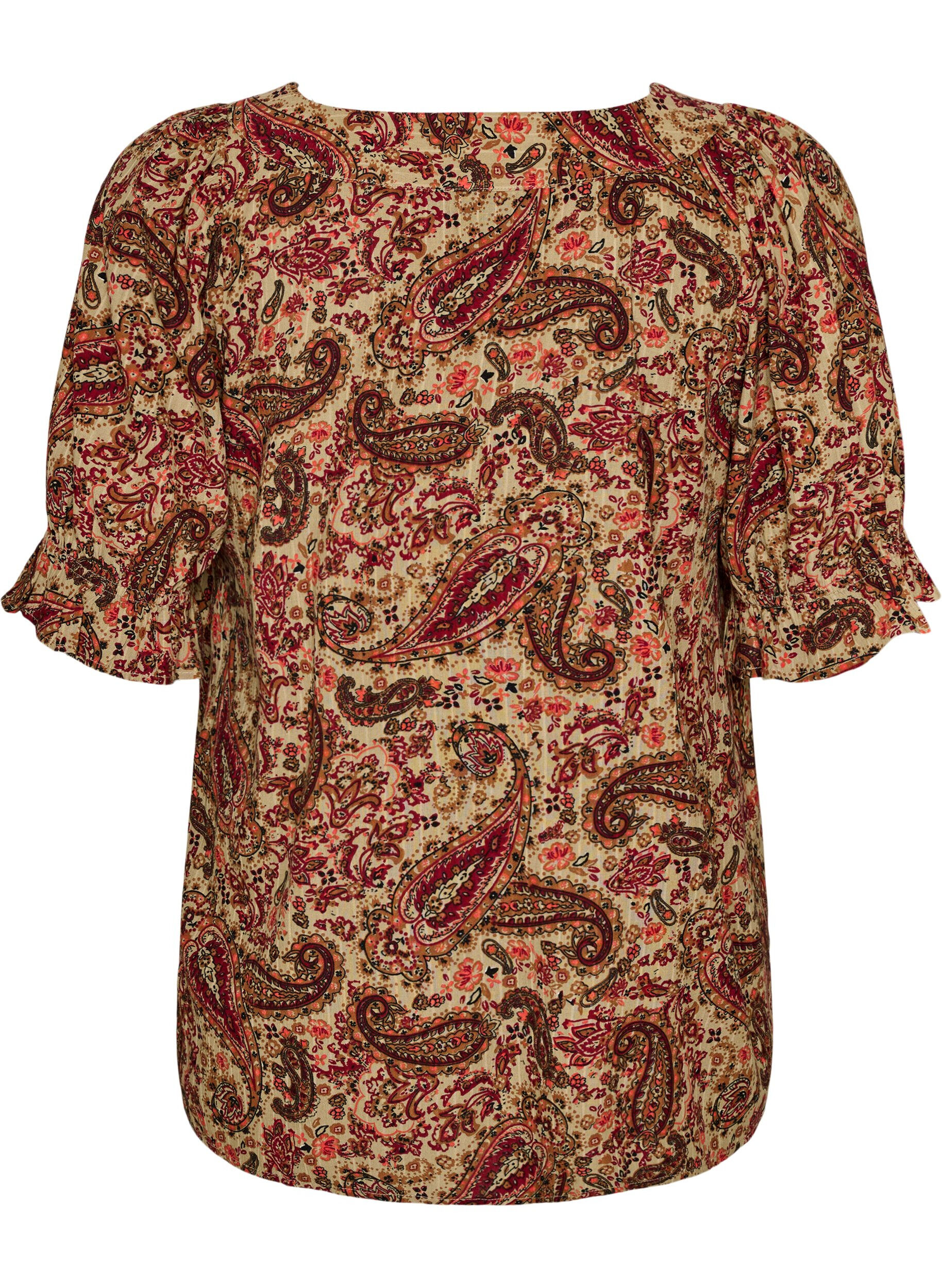 ZizziViskoosipusero paisleykuosilla ja neliskulmaisella p&auml;&auml;ntiell&auml;, Ruskea, Packshot image number 1
