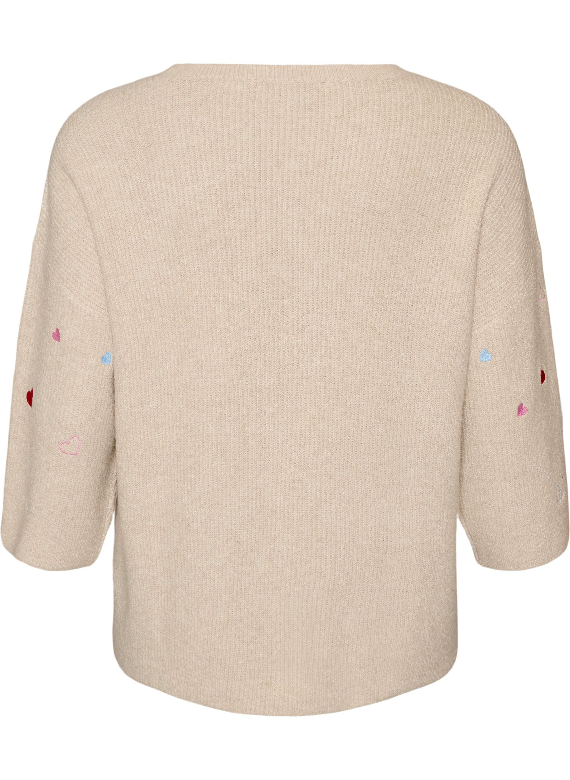 ZizziSyd&auml;nkuvioitu neulepusero 3/4-hihoilla, Beige, Packshot image number 1