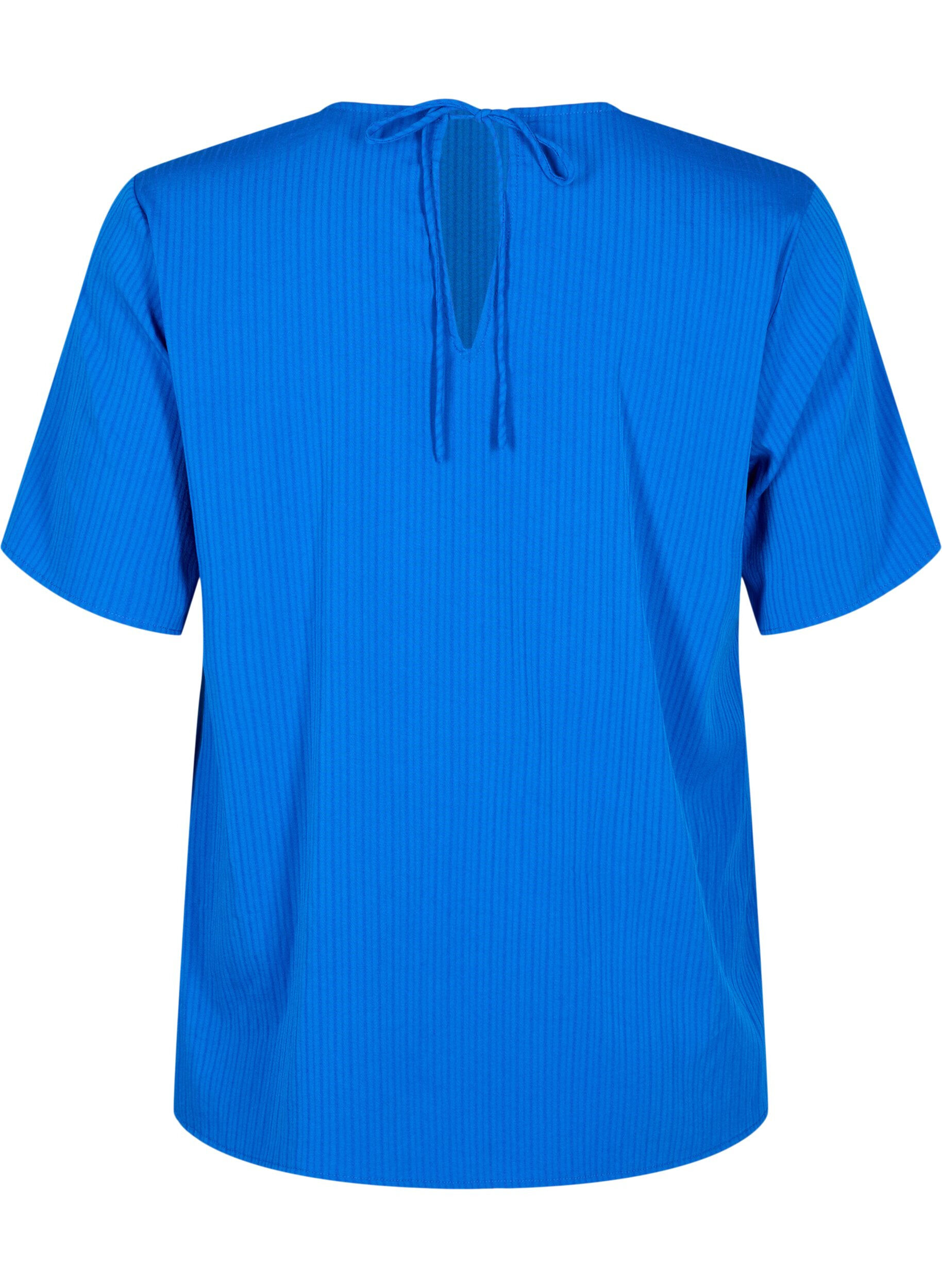 Zizzi Lyhythihainen viskoosipusero nauhoilla, Princess Blue, Packshot image number 1