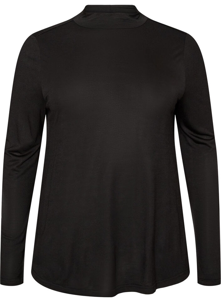 Korkeakauluksinen pusero viskoosijerseyst&auml;, Musta, Packshot image number 0