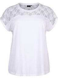 Lyhythihainen pitsikoristeltu t-paita puuvillaa, Bright White
