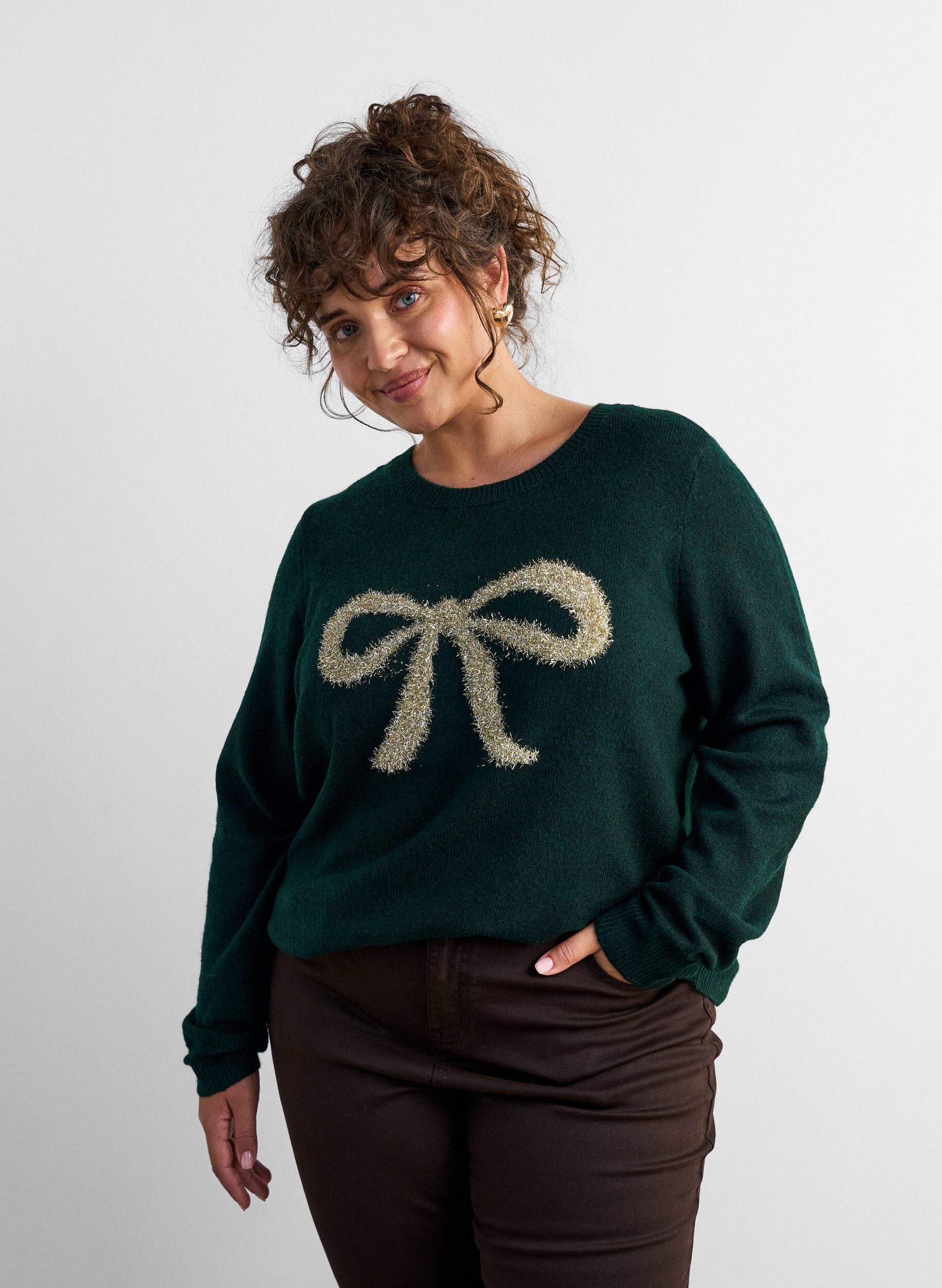 Neule glitterirusetilla, Vihre&auml;, Model