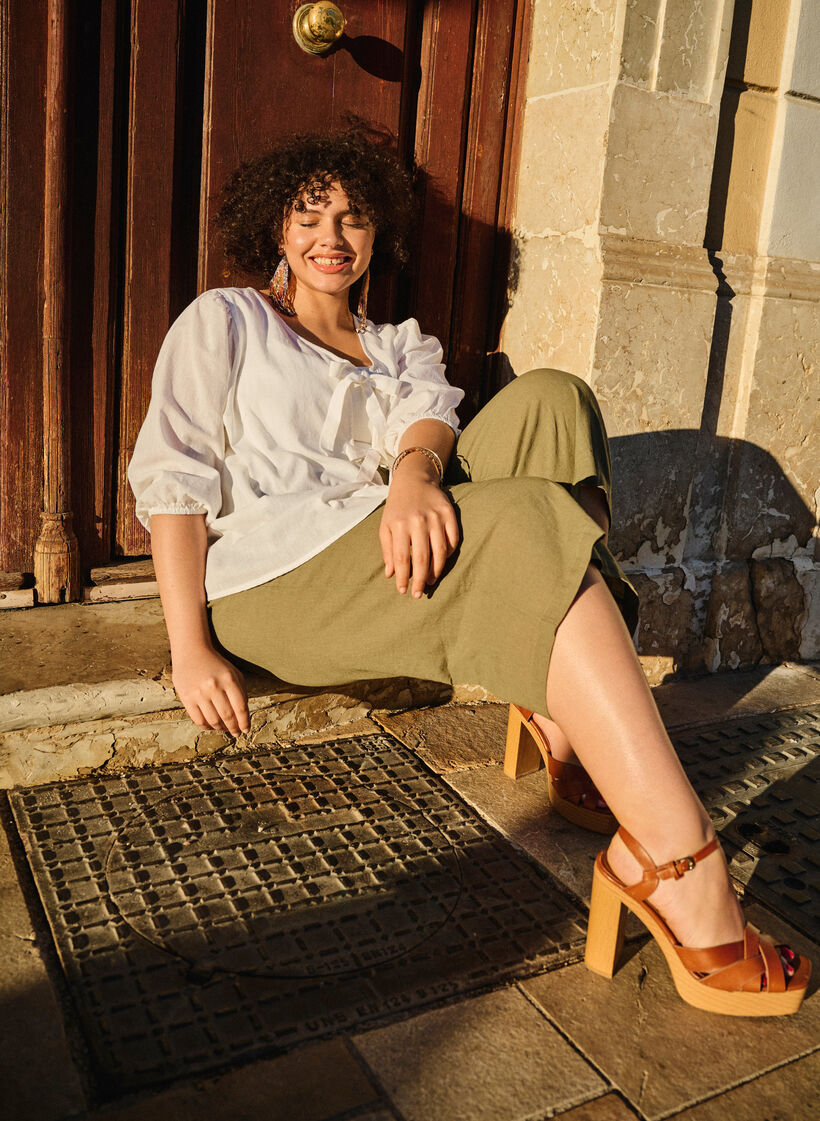 7/8-pituiset housut puuvillasekoitteesta pellavalla, Deep Lichen Green, Image image number 0