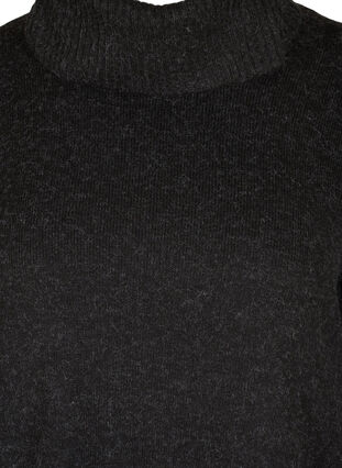 Meleerattu neulepusero poolokauluksella ja halkiolla, Black, Packshot image number 2