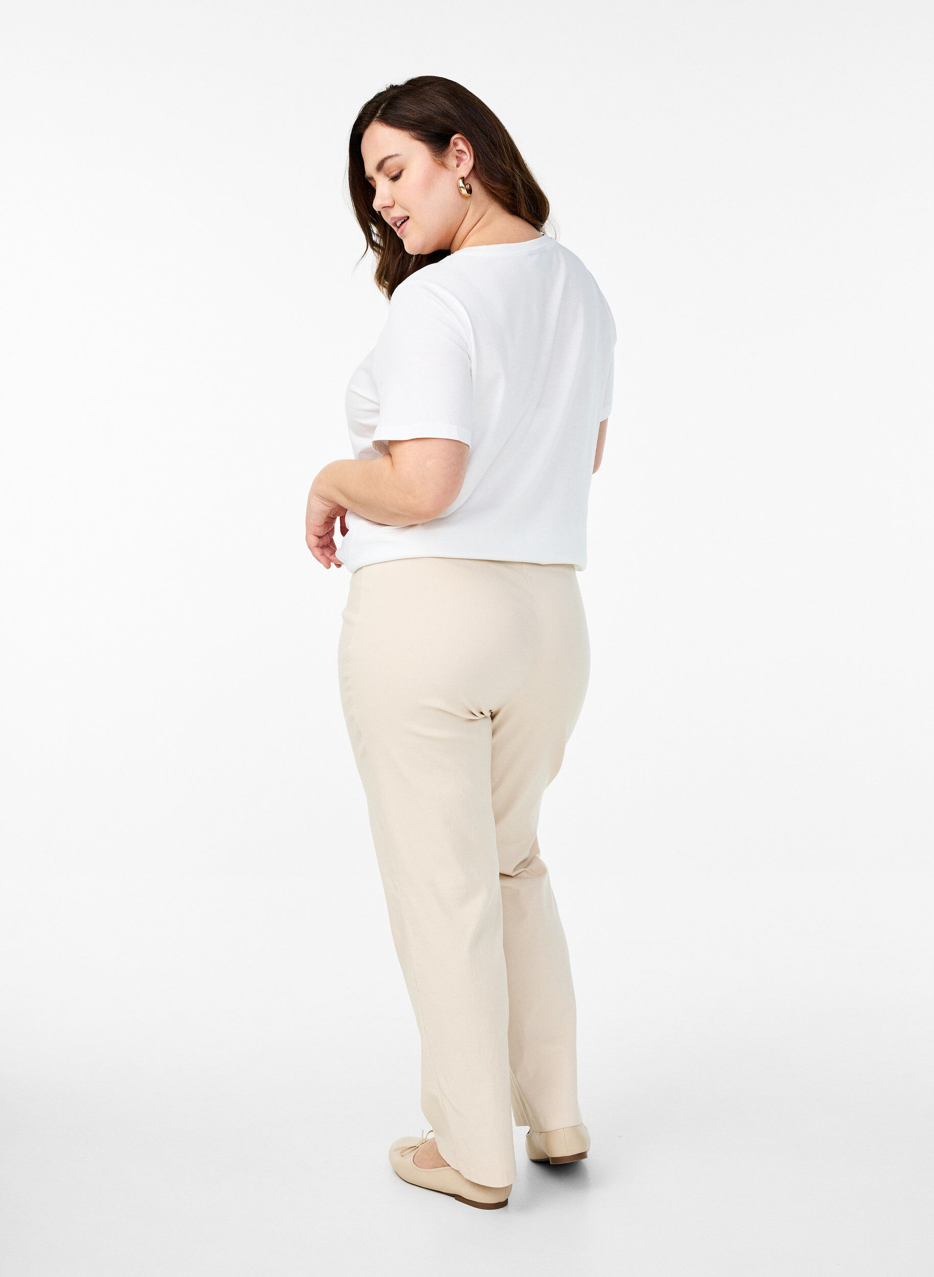 Zizzi Joustavat housut viskoosista, Beige, Model image number 1
