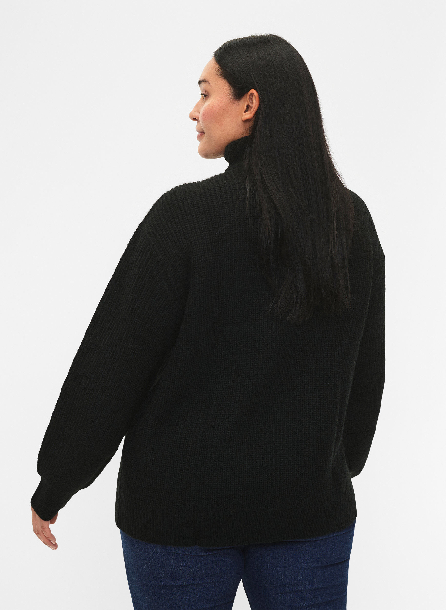 ZizziNeulepusero, jossa korkea kaulus ja vetoketju, Musta, Model image number 2