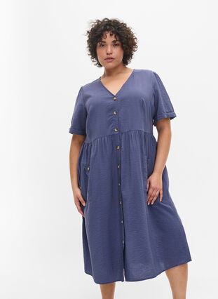 Lyhythihainen mekko napeilla ja taskuilla, Nightshadow Blue, Model image number 0